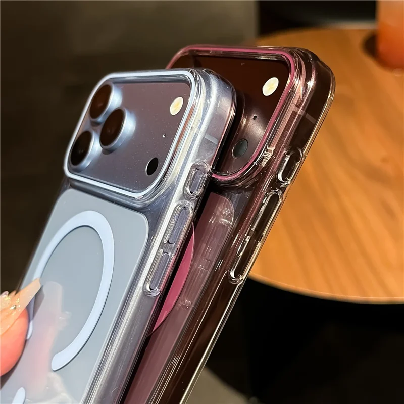 For iPhone 18 Pro / 17 Pro Magnetic Case Ultra Thin Clear PC Phone Back Cover with Wrist Strap - Sky Blue