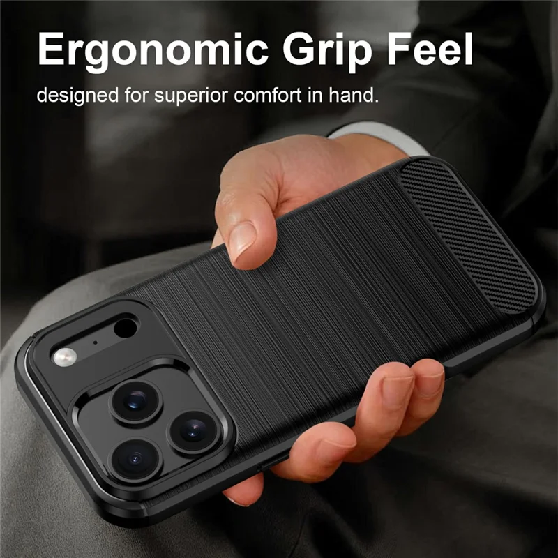 For iPhone 18 Pro Max / 17 Pro Max TPU Case Protective Phone Cover Carbon Fiber Texture Brushed - Black