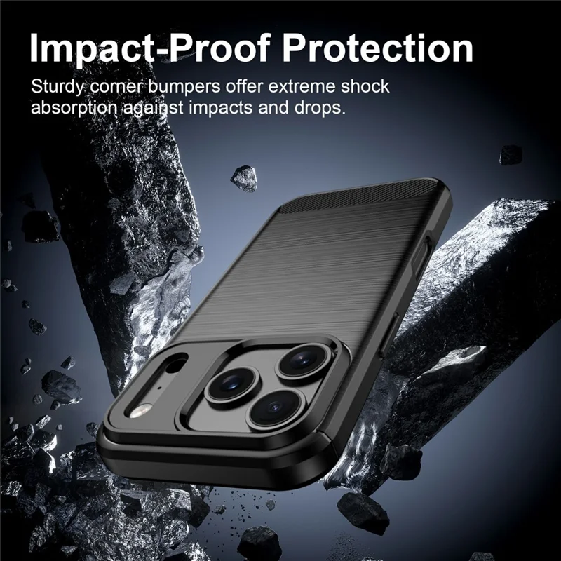 For iPhone 18 Pro Max / 17 Pro Max TPU Case Protective Phone Cover Carbon Fiber Texture Brushed - Black