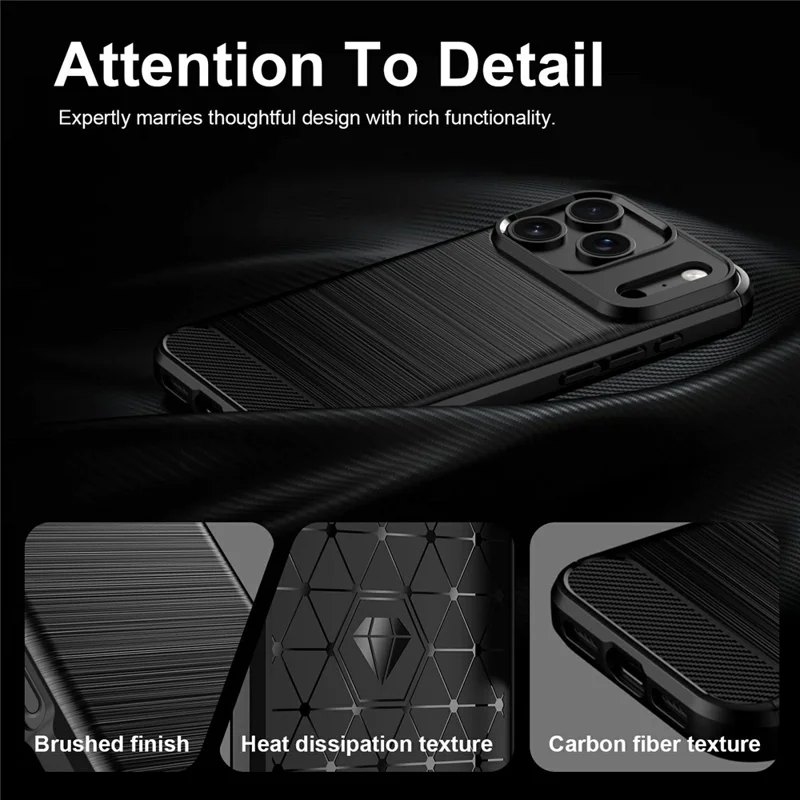 For iPhone 18 Pro Max / 17 Pro Max TPU Case Protective Phone Cover Carbon Fiber Texture Brushed - Black