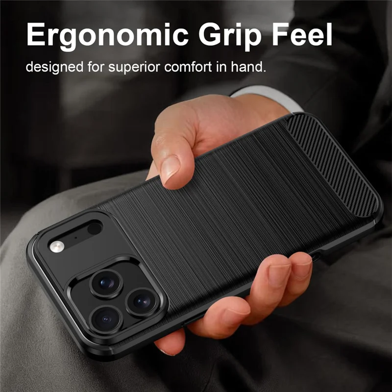 For iPhone 18 Pro / 17 Pro TPU Case Protective Phone Cover Carbon Fiber Texture Brushed - Black
