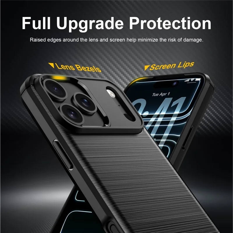 For iPhone 18 Pro / 17 Pro TPU Case Protective Phone Cover Carbon Fiber Texture Brushed - Black