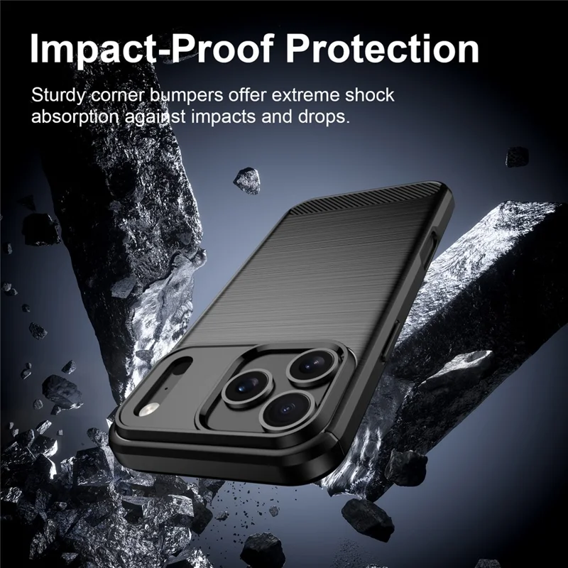 For iPhone 18 Pro / 17 Pro TPU Case Protective Phone Cover Carbon Fiber Texture Brushed - Black