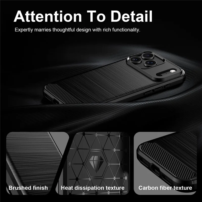 For iPhone 18 Pro / 17 Pro TPU Case Protective Phone Cover Carbon Fiber Texture Brushed - Black