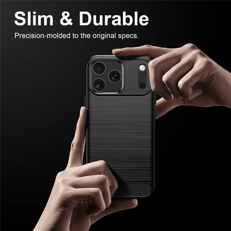 For iPhone 18 Pro / 17 Pro TPU Case Protective Phone Cover Carbon Fiber Texture Brushed - Black