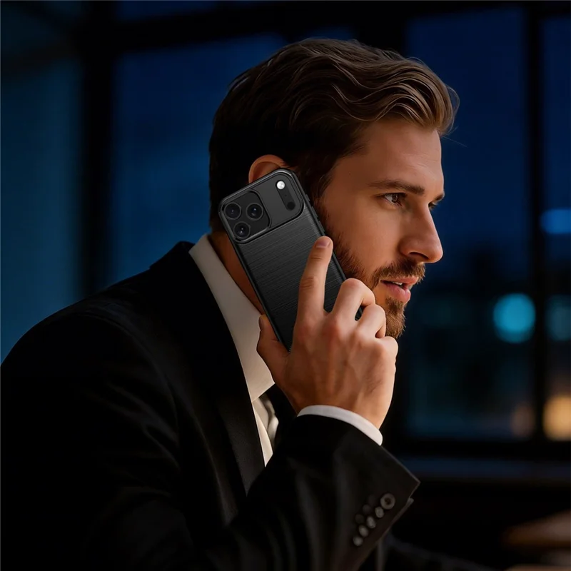 For iPhone 18 Pro / 17 Pro TPU Case Protective Phone Cover Carbon Fiber Texture Brushed - Black