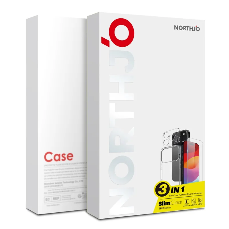 For iPhone 18 Pro NORTHJO TPU Phone Case Set with Front Screen Protector + Lens Film - Transparent