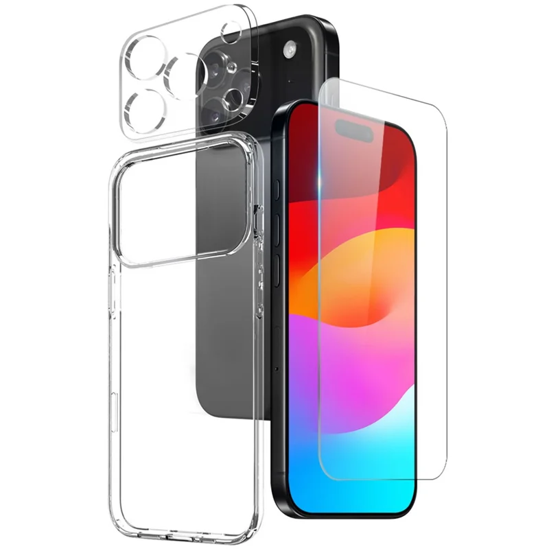 For iPhone 18 Pro Max NORTHJO TPU Phone Case Set with Front Screen Protector + Lens Film - Transparent