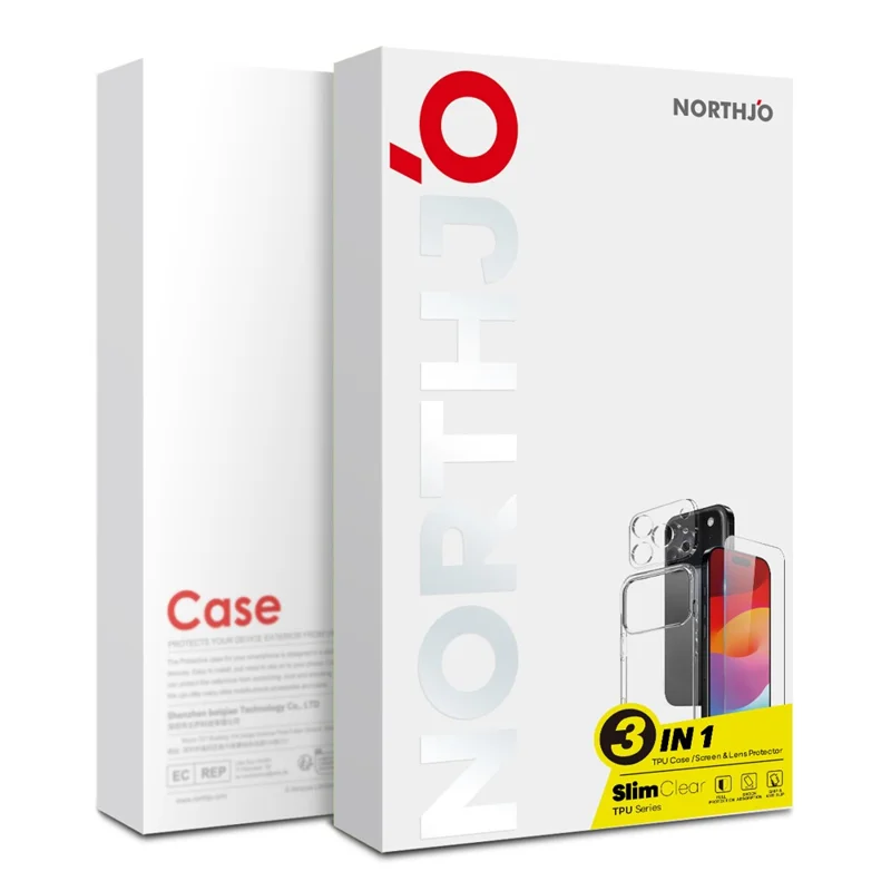 For iPhone 18 Pro Max NORTHJO TPU Phone Case Set with Front Screen Protector + Lens Film - Transparent