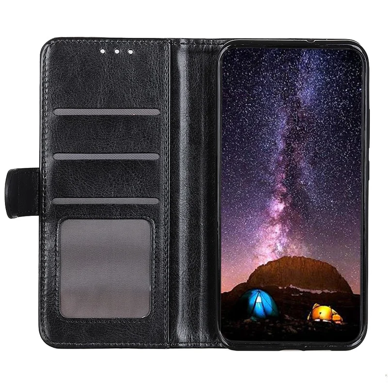 For Oppo A7 Pro Max 5G Case Crazy Horse Texture PU Leather Phone Stand Cover - Black