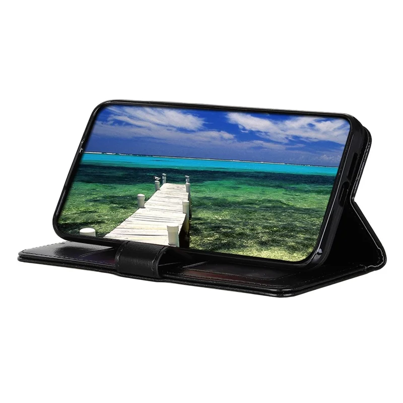 For Oppo A7 Pro Max 5G Case Crazy Horse Texture PU Leather Phone Stand Cover - Black