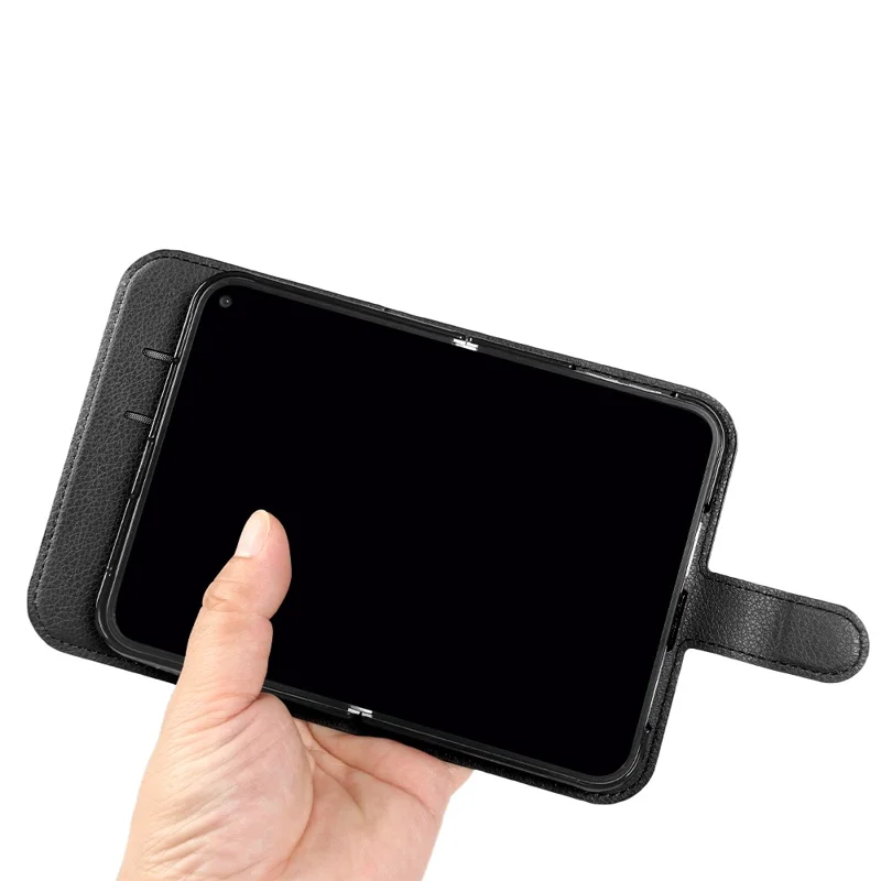 Til iPhone Fold Case Wallet Stå Litchi-struktur Støtdempende Læder Telefonbeskyttelse - Sort