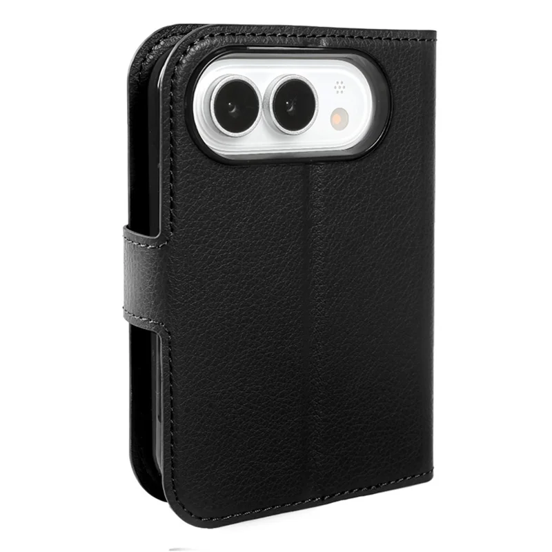 Til iPhone Fold Case Wallet Stå Litchi-struktur Støtdempende Læder Telefonbeskyttelse - Sort
