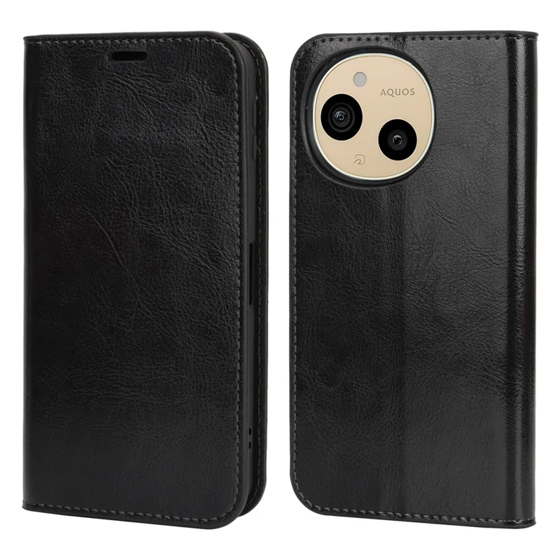 Capa para Telemóvel Sharp Aquos Sense 9, Capa Carteira em Pele Dividida com Textura Cavalo Louco - Preto