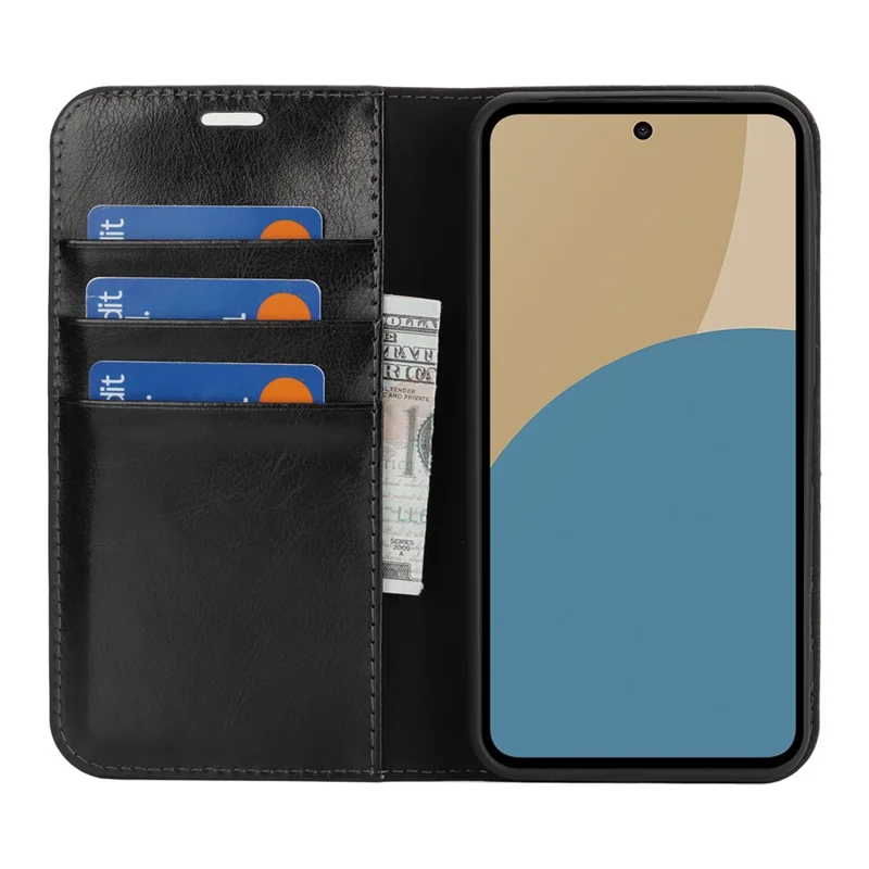 Capa para Telemóvel Sharp Aquos Sense 9, Capa Carteira em Pele Dividida com Textura Cavalo Louco - Preto