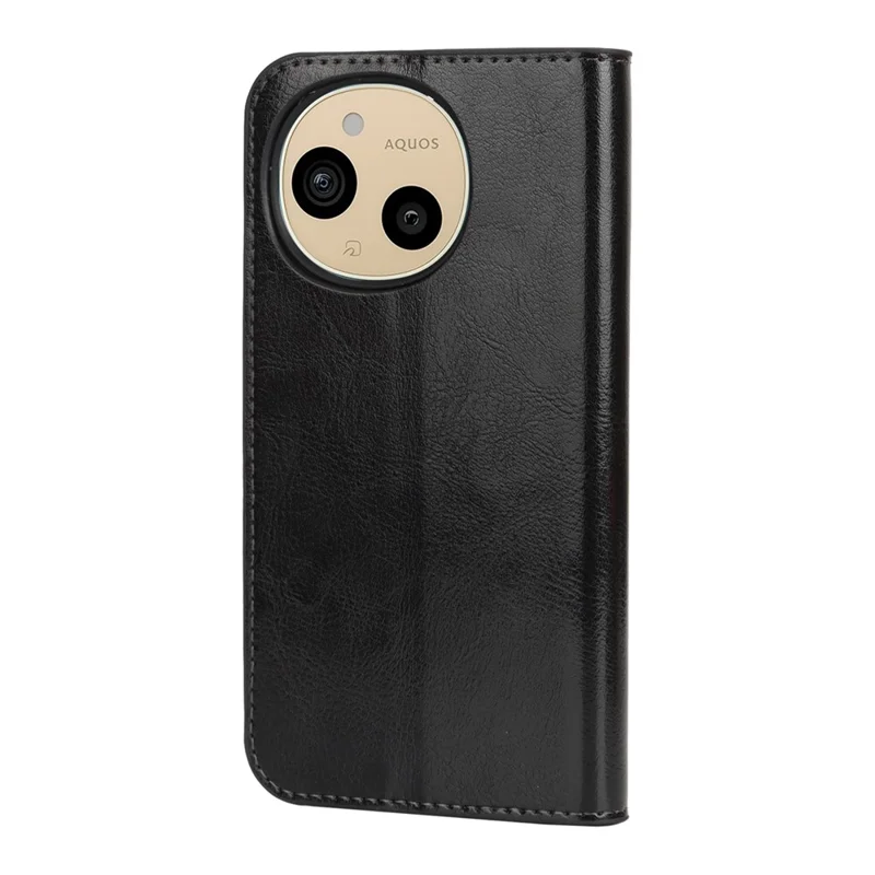 Capa para Telemóvel Sharp Aquos Sense 9, Capa Carteira em Pele Dividida com Textura Cavalo Louco - Preto