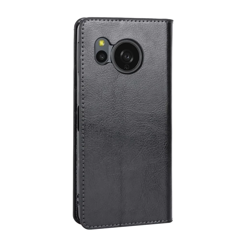 For Sharp Aquos Sense 8 Case Crazy Horse Texture Split Leather Wallet Phone Cover - Black