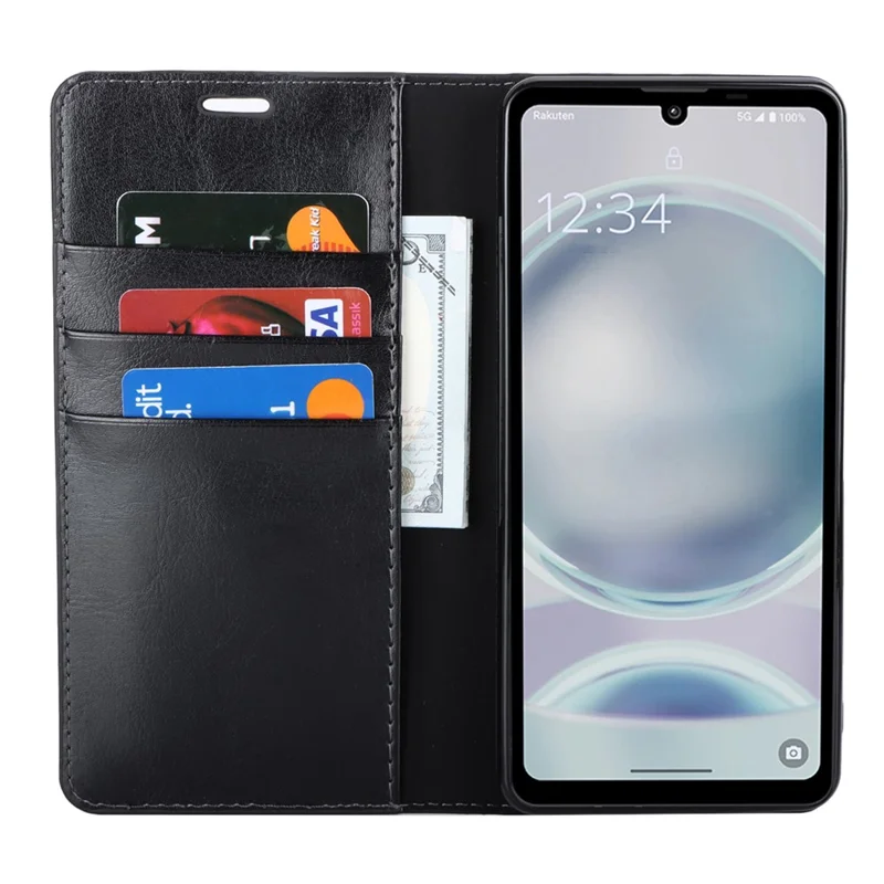 For Sharp Aquos Sense 8 Case Crazy Horse Texture Split Leather Wallet Phone Cover - Black