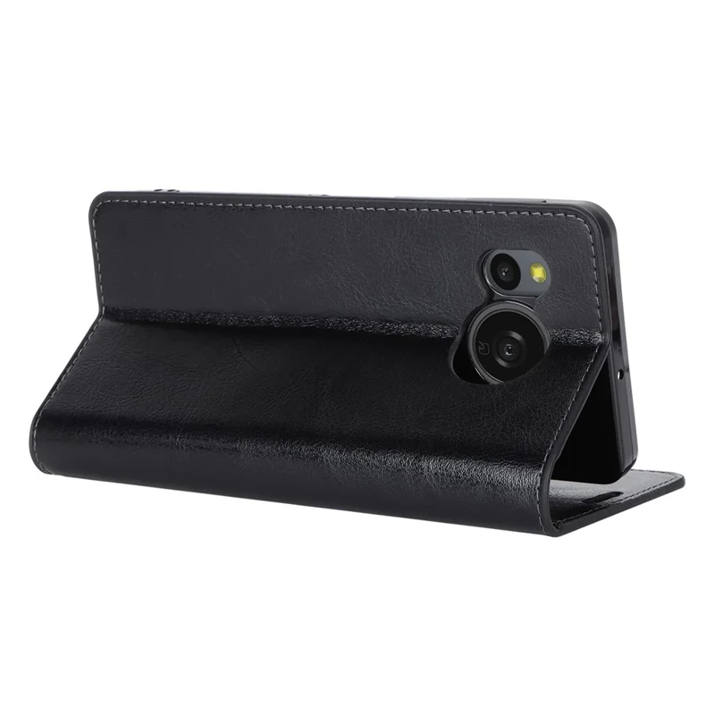 For Sharp Aquos Sense 8 Case Crazy Horse Texture Split Leather Wallet Phone Cover - Black