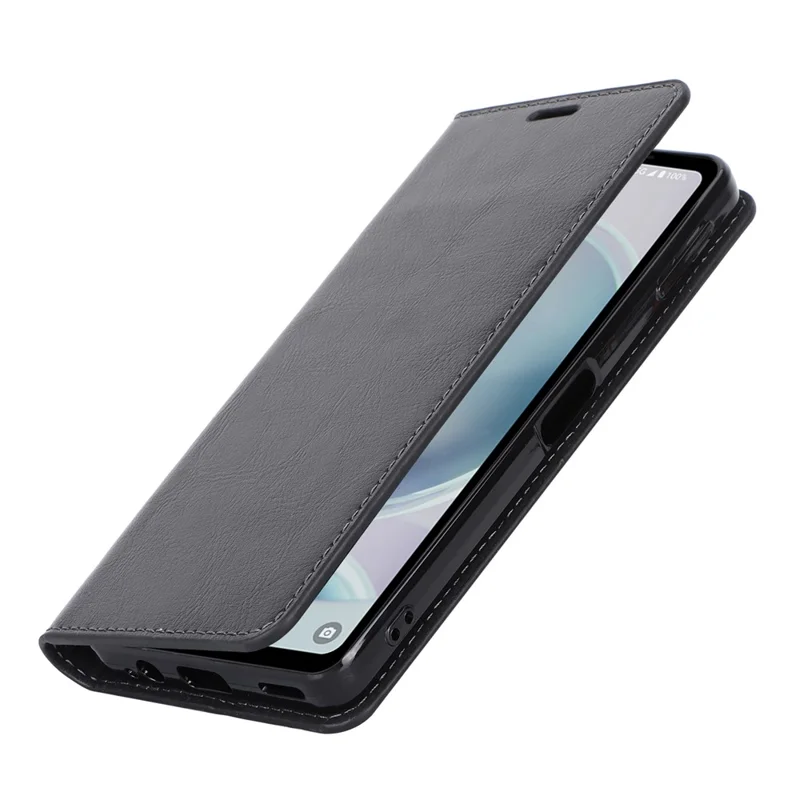 For Sharp Aquos Sense 8 Case Crazy Horse Texture Split Leather Wallet Phone Cover - Black