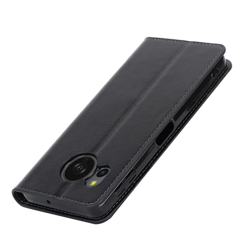 For Sharp Aquos Sense 8 Case Crazy Horse Texture Split Leather Wallet Phone Cover - Black