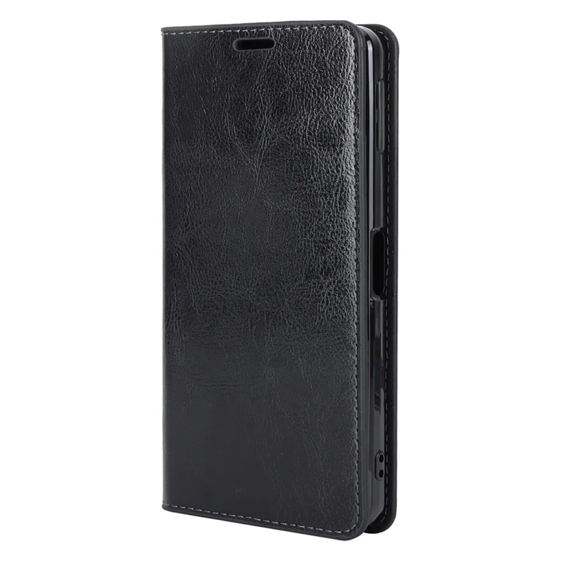 For Sharp Aquos Sense 8 Case Crazy Horse Texture Split Leather Wallet Phone Cover - Black