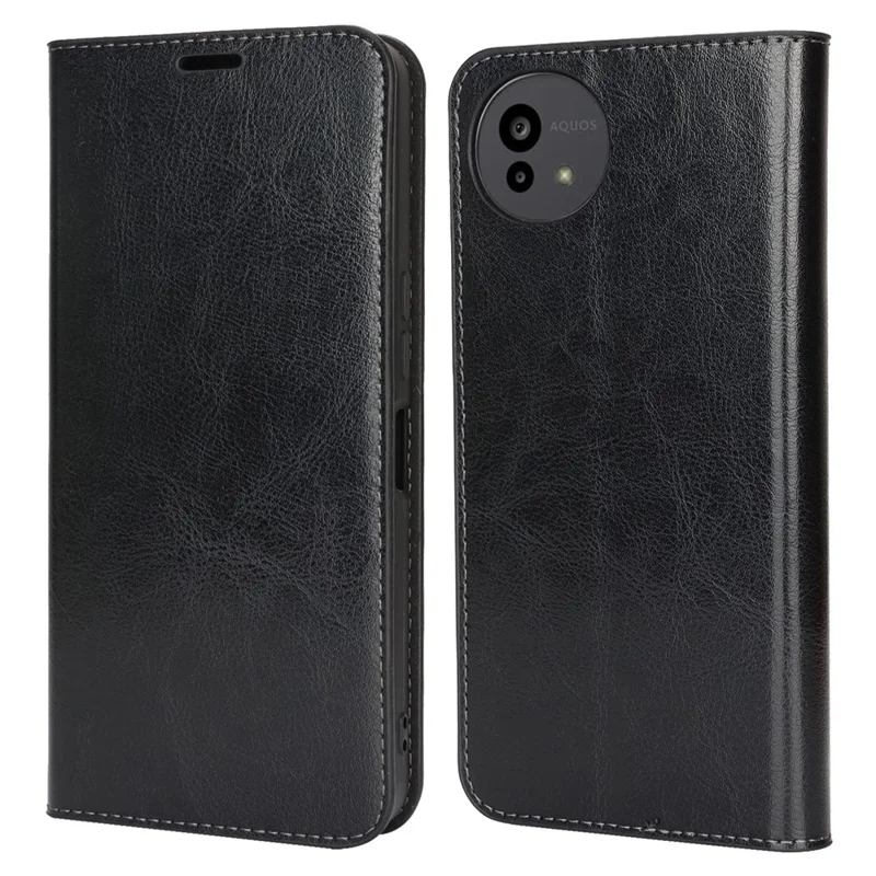 For Sharp Aquos Wish4 Case Crazy Horse Texture Split Leather Wallet Phone Cover - Black