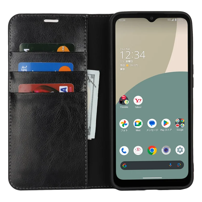 For Sharp Aquos Wish4 Case Crazy Horse Texture Split Leather Wallet Phone Cover - Black