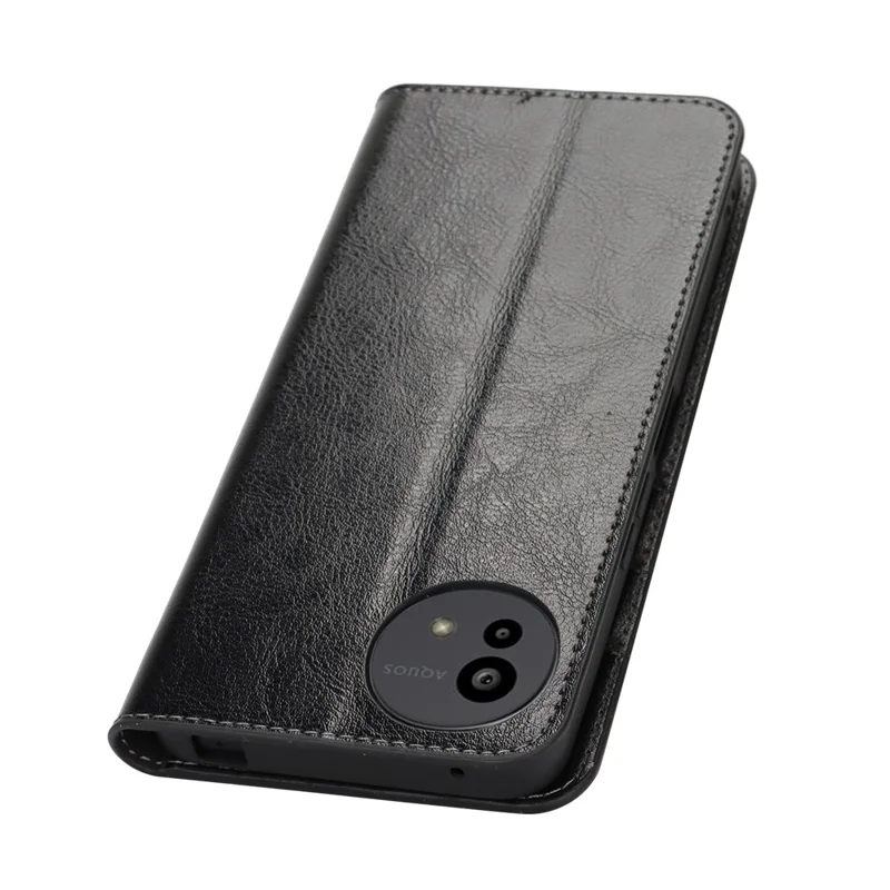 For Sharp Aquos Wish4 Case Crazy Horse Texture Split Leather Wallet Phone Cover - Black