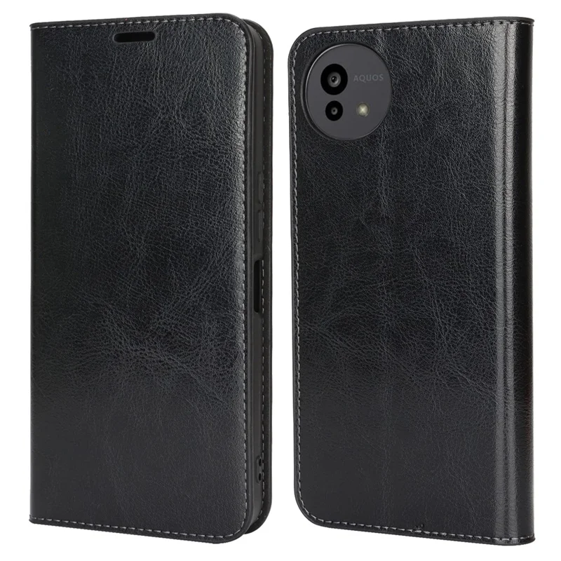 For Sharp Aquos Wish5 Case Crazy Horse Texture Split Leather Wallet Phone Cover - Black