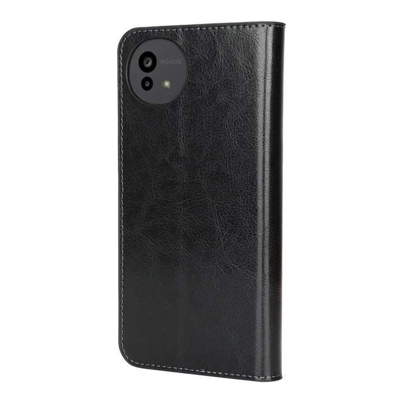For Sharp Aquos Wish5 Case Crazy Horse Texture Split Leather Wallet Phone Cover - Black