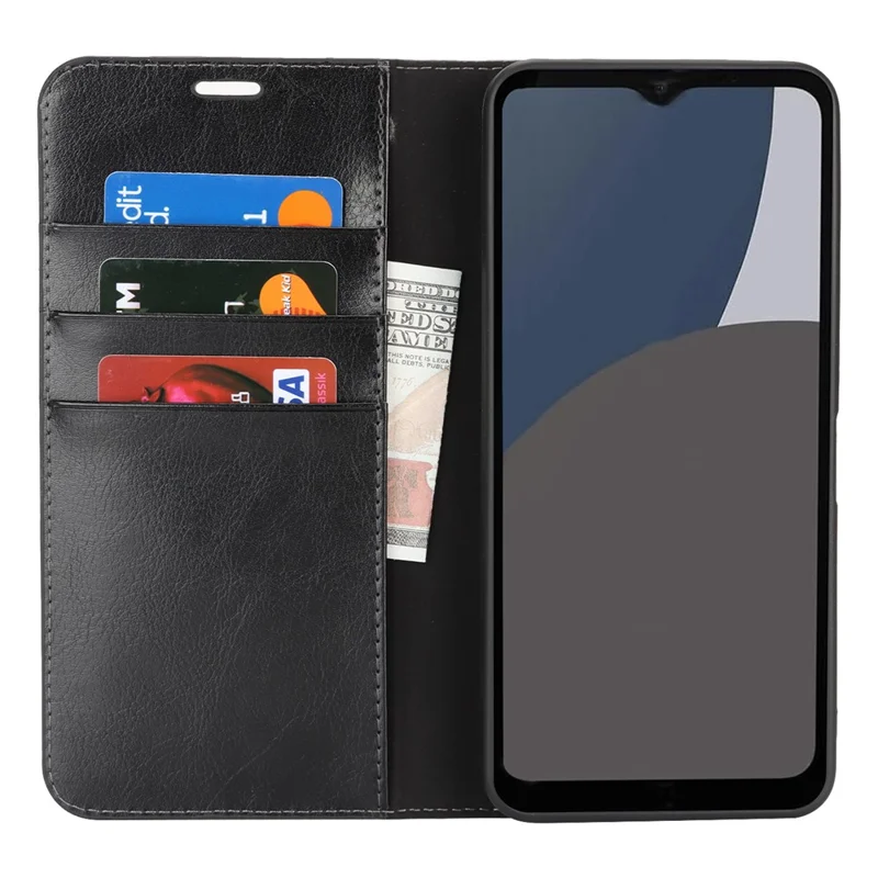 For Sharp Aquos Wish5 Case Crazy Horse Texture Split Leather Wallet Phone Cover - Black