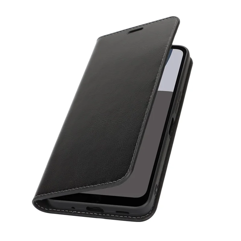For Sharp Aquos Wish5 Case Crazy Horse Texture Split Leather Wallet Phone Cover - Black