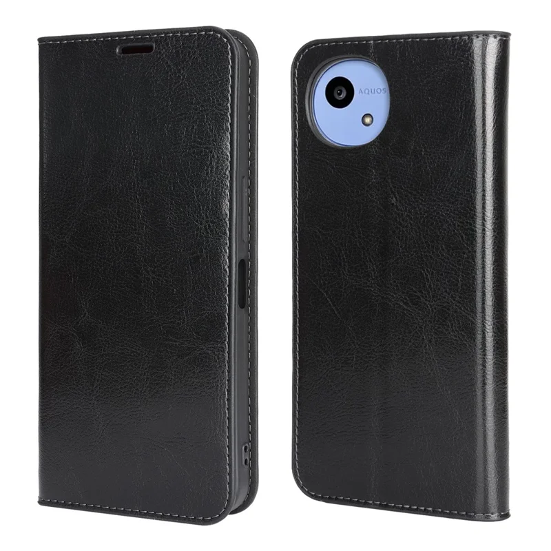 For Sharp Aquos Wish6 Case Crazy Horse Texture Split Leather Wallet Phone Cover - Black