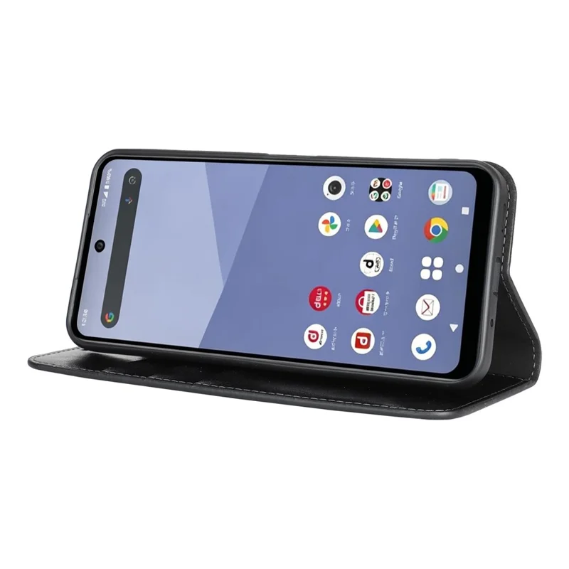 For Sharp Aquos Wish6 Case Crazy Horse Texture Split Leather Wallet Phone Cover - Black