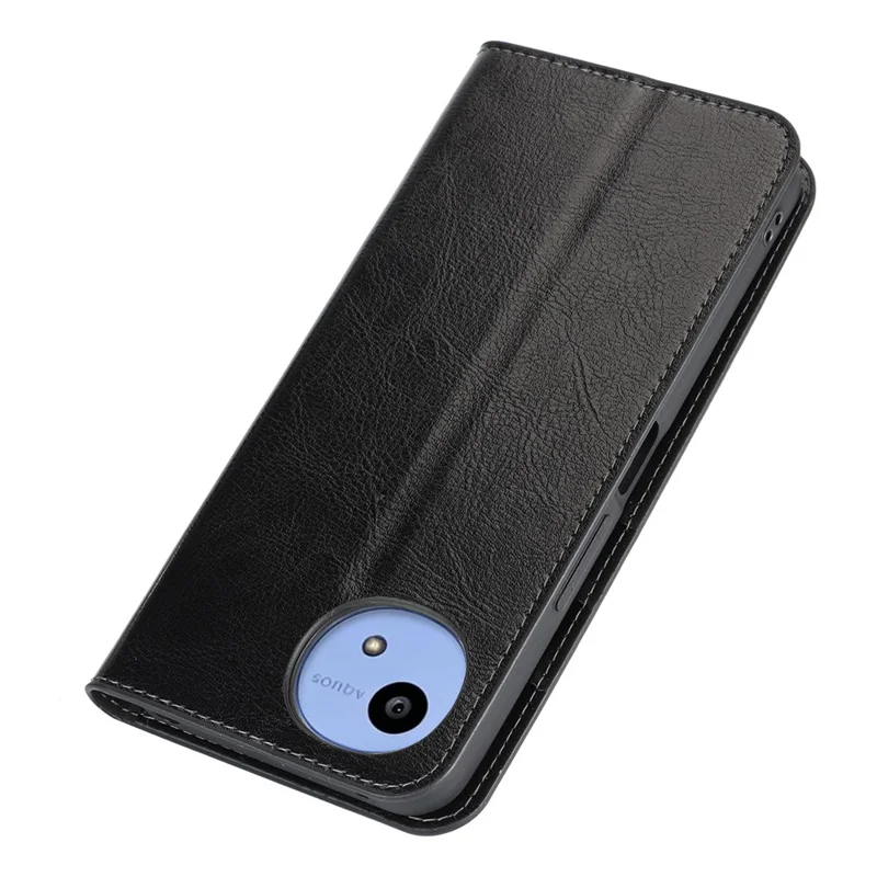 For Sharp Aquos Wish6 Case Crazy Horse Texture Split Leather Wallet Phone Cover - Black