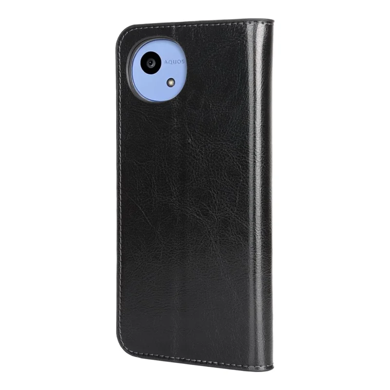 For Sharp Aquos Wish6 Case Crazy Horse Texture Split Leather Wallet Phone Cover - Black