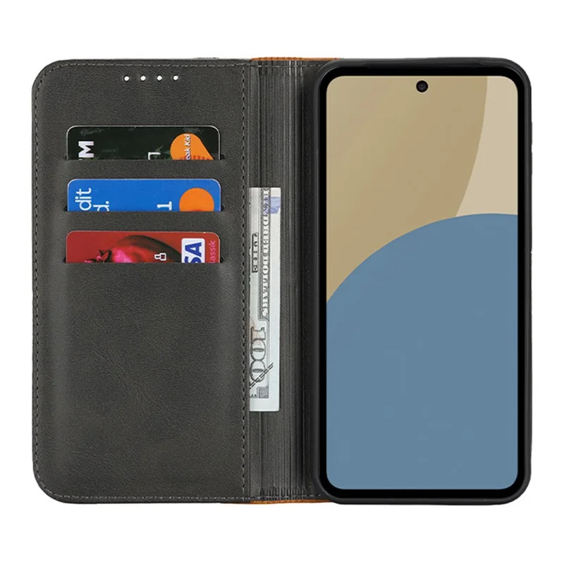 For Sharp Aquos Sense 9 Case Calf Texture 3 Card Slots Color Splicing Leather Phone Cover - Black+Yellow