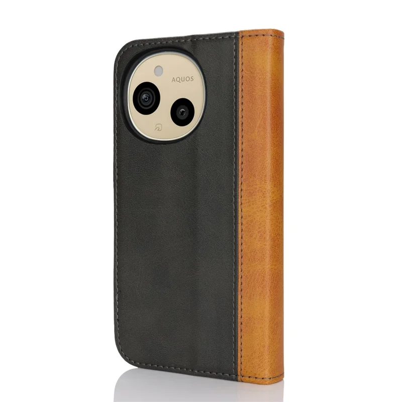 For Sharp Aquos Sense 9 Case Calf Texture 3 Card Slots Color Splicing Leather Phone Cover - Black+Yellow