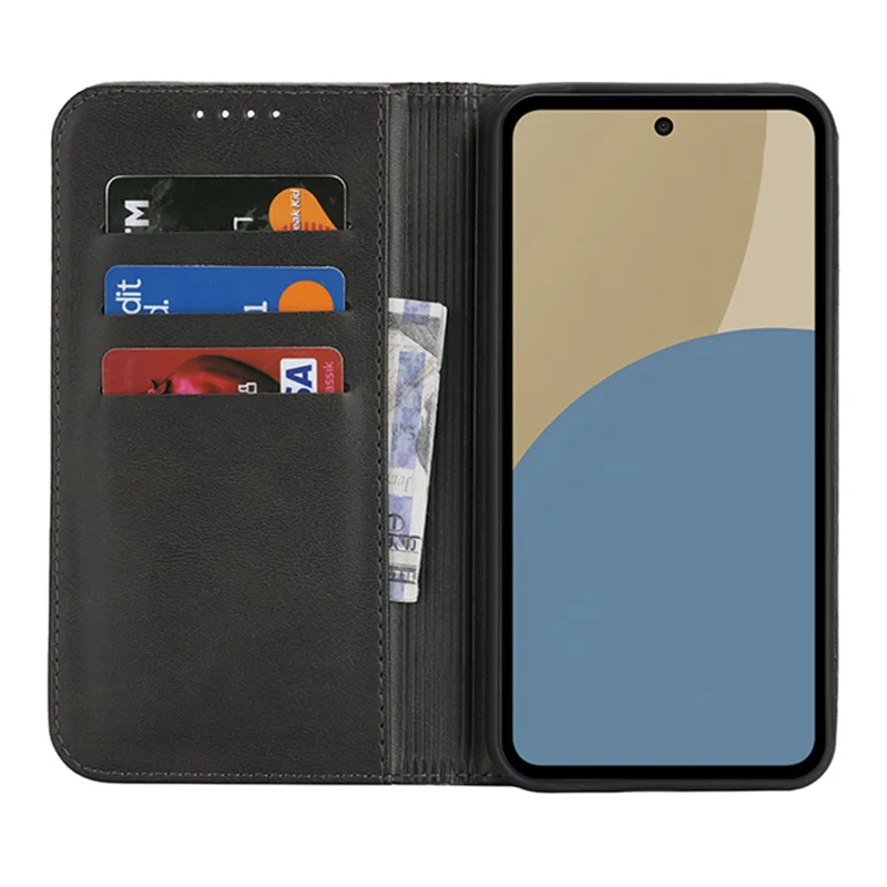 For Sharp Aquos Sense 9 Case PU Leather Calf Textured Magnetic Closing Smart Phone Cover - Black