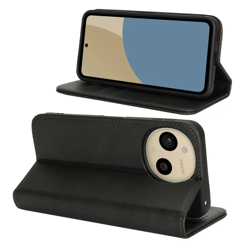 For Sharp Aquos Sense 9 Case PU Leather Calf Textured Magnetic Closing Smart Phone Cover - Black