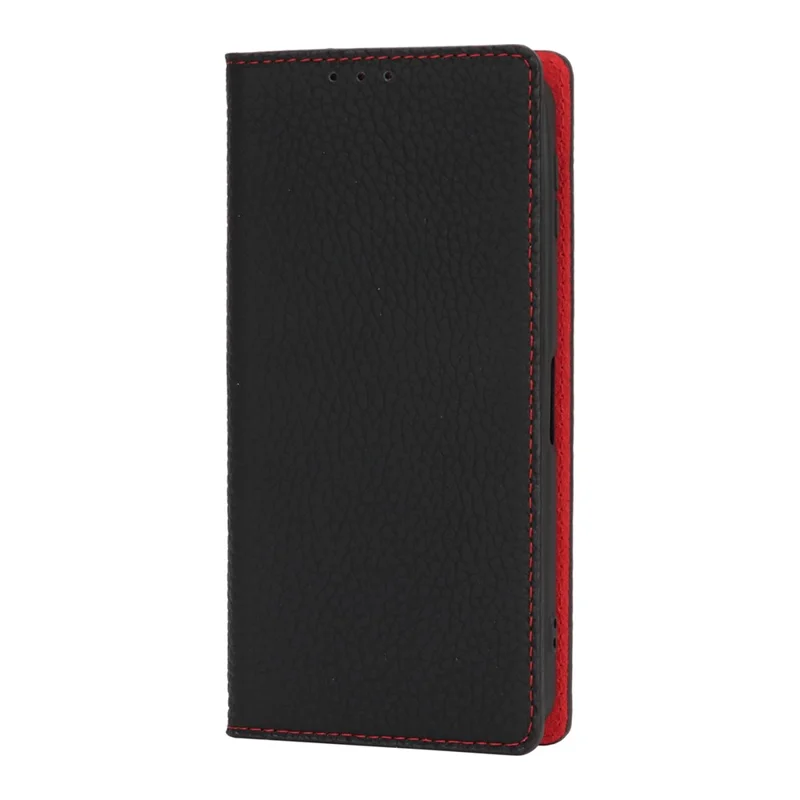 For Sharp Aquos Sense 9 Wallet Case Genuine Cow Leather Phone Cover Litchi Texture - Black