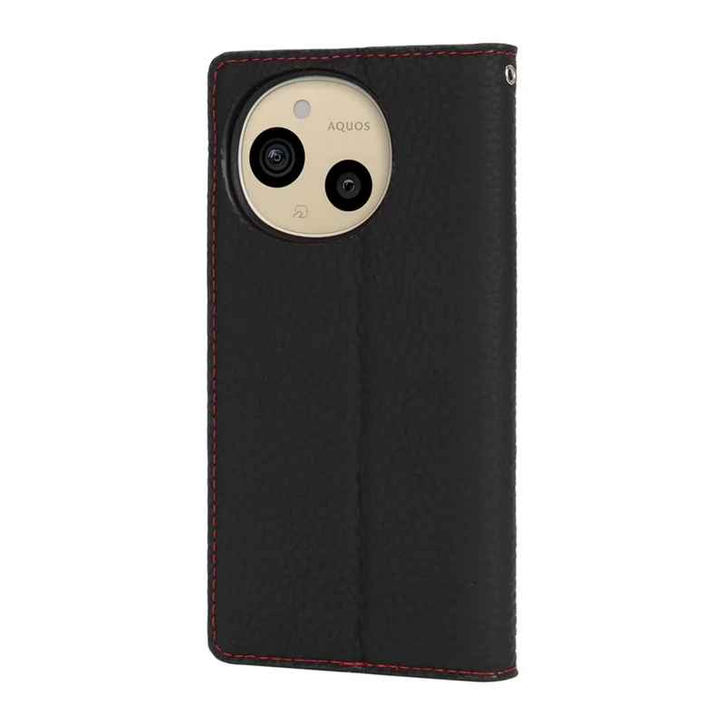 For Sharp Aquos Sense 9 Wallet Case Genuine Cow Leather Phone Cover Litchi Texture - Black