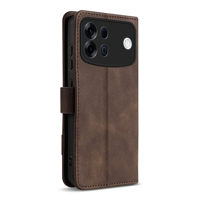 AZNS A2 for Oppo A7 Pro Max 5G Leather Case with Wrist Strap RFID Blocking Wallet Stand Phone Cover - Brown