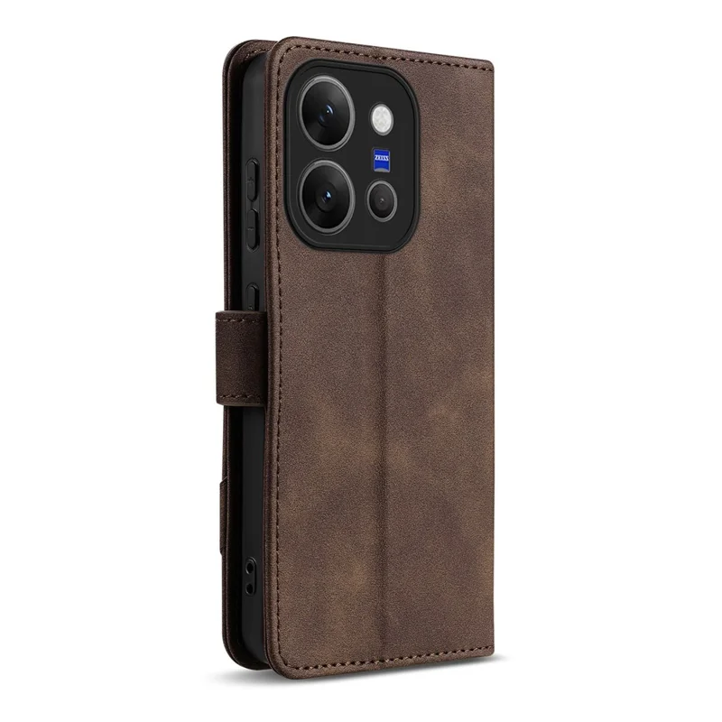 AZNS A2 for vivo X300 E 5G Leather Case with Wrist Strap RFID Blocking Wallet Stand Phone Cover - Brown