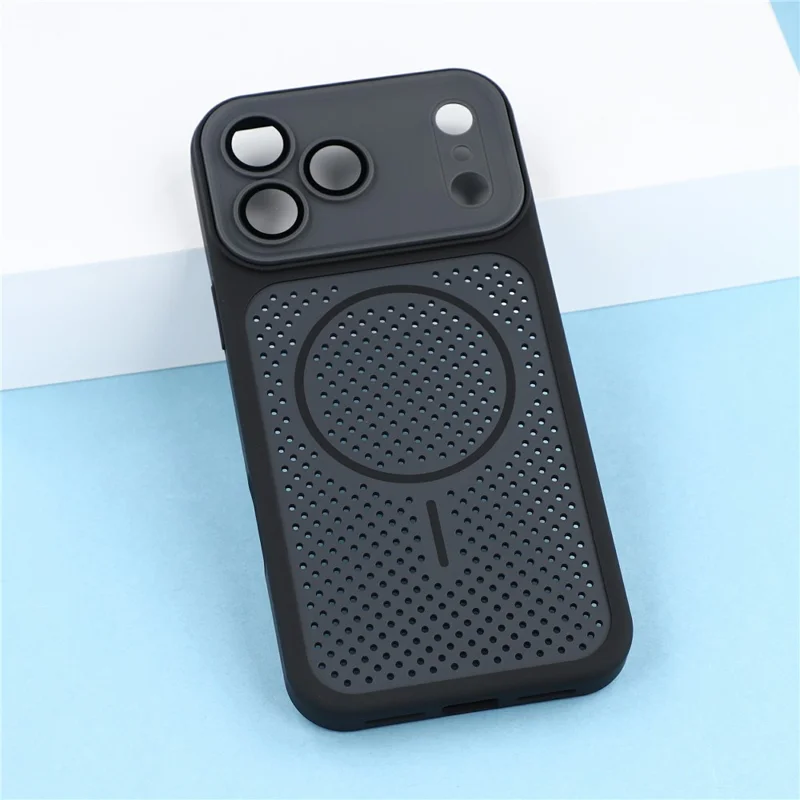 For iPhone 18 Pro Max / 17 Pro Max Magnetic Case Honeycomb Perforated Heat Dissipation TPU + PC Phone Protective Case - Black