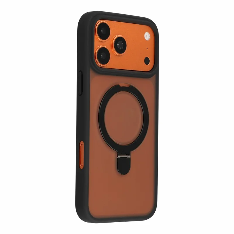 For iPhone 18 Pro Max / 17 Pro Max Case Foldable Kickstand TPU + PC Frosted Phone Cover with Camera Lens Protector - Black