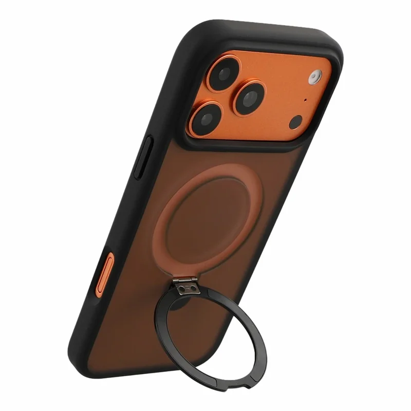 For iPhone 18 Pro Max / 17 Pro Max Case Foldable Kickstand TPU + PC Frosted Phone Cover with Camera Lens Protector - Black