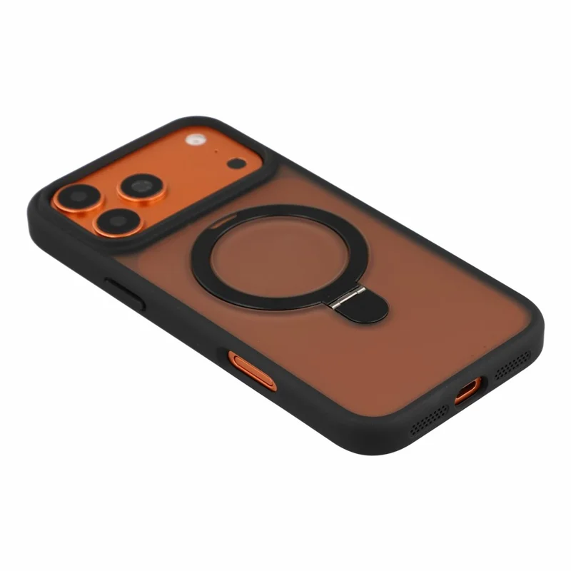 For iPhone 18 Pro Max / 17 Pro Max Case Foldable Kickstand TPU + PC Frosted Phone Cover with Camera Lens Protector - Black
