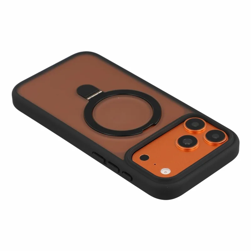 For iPhone 18 Pro Max / 17 Pro Max Case Foldable Kickstand TPU + PC Frosted Phone Cover with Camera Lens Protector - Black